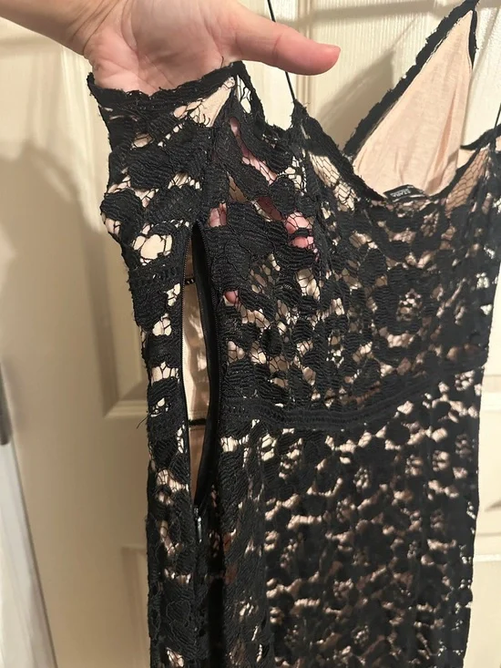 Zara A-Line Lace Spaghetti Strap Mini Dress w Nude Lining, Black, Sz L - Picture 11 of 15